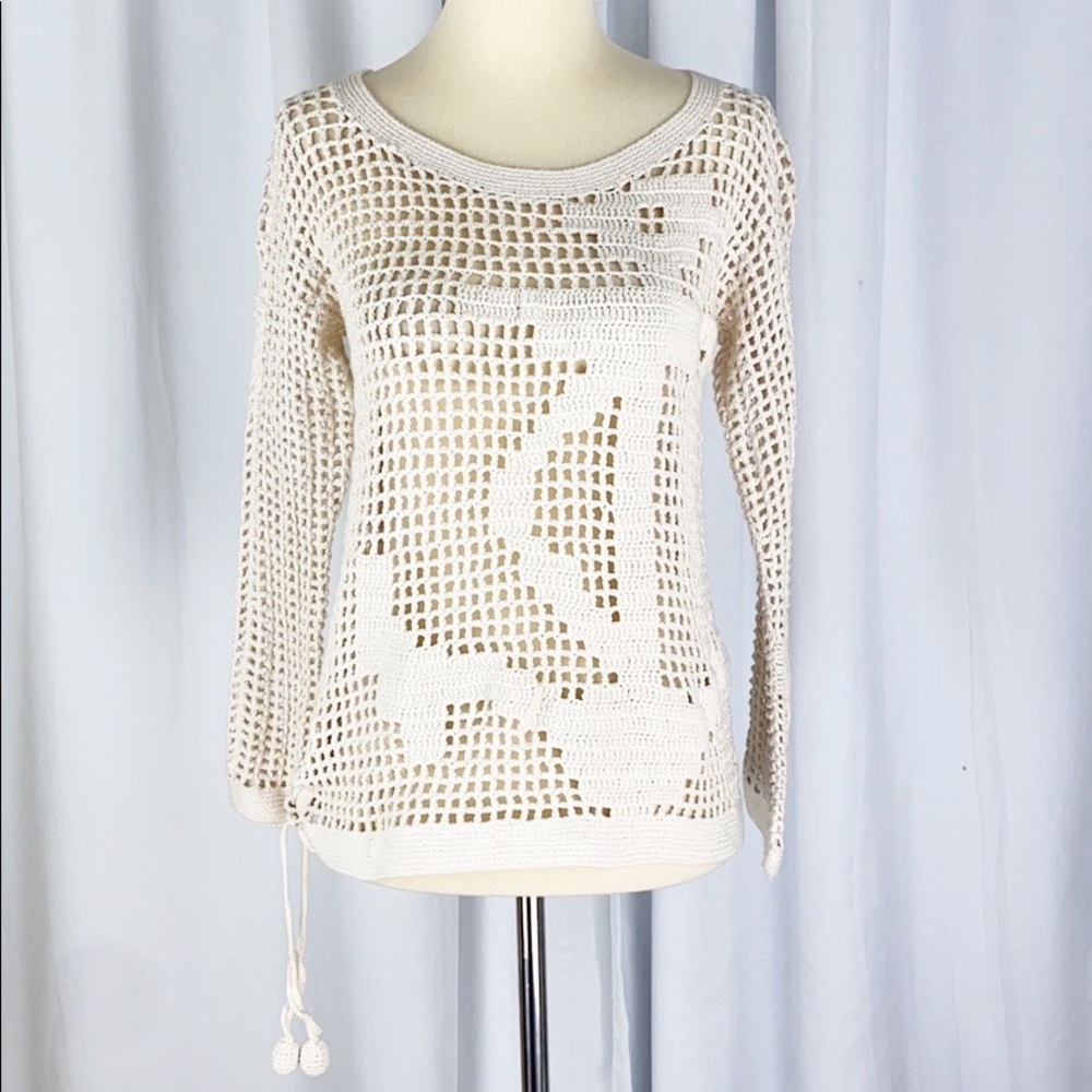 Anthro Hand Knit By Dollie Open Stitch Anchor Top - Picture 2 of 8